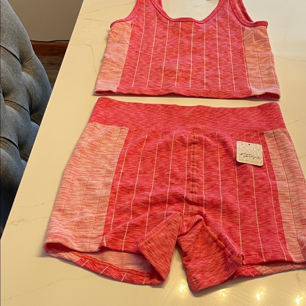 Free People Pink and White Striped Apparel M/L 2 piece raspberry combo